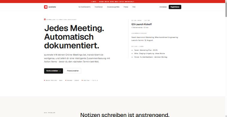 Startseite von Aurenote