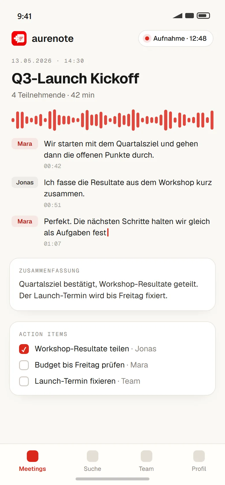 Aurenote auf dem Handy